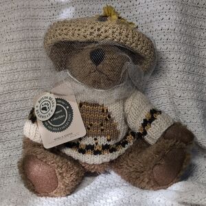Boyds Bears Plush Brown Teddy in Cream Sweater and Hat
